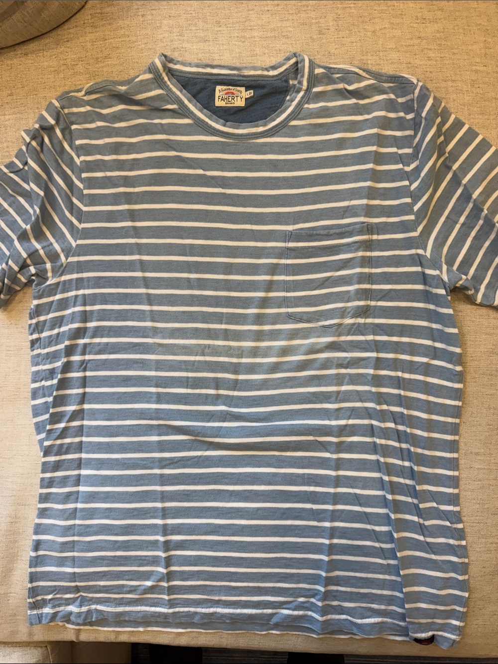 Faherty Light Blue and White Striped Pocket Tee - Picture 1 of 3
